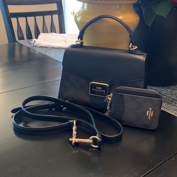 Coach black and brown crossbody with handle - Picture 2 of 10